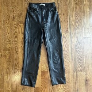 Abercrombie & Fitch Vegan Leather Ankle Straight Ultra High Rise Pants Black 24‎